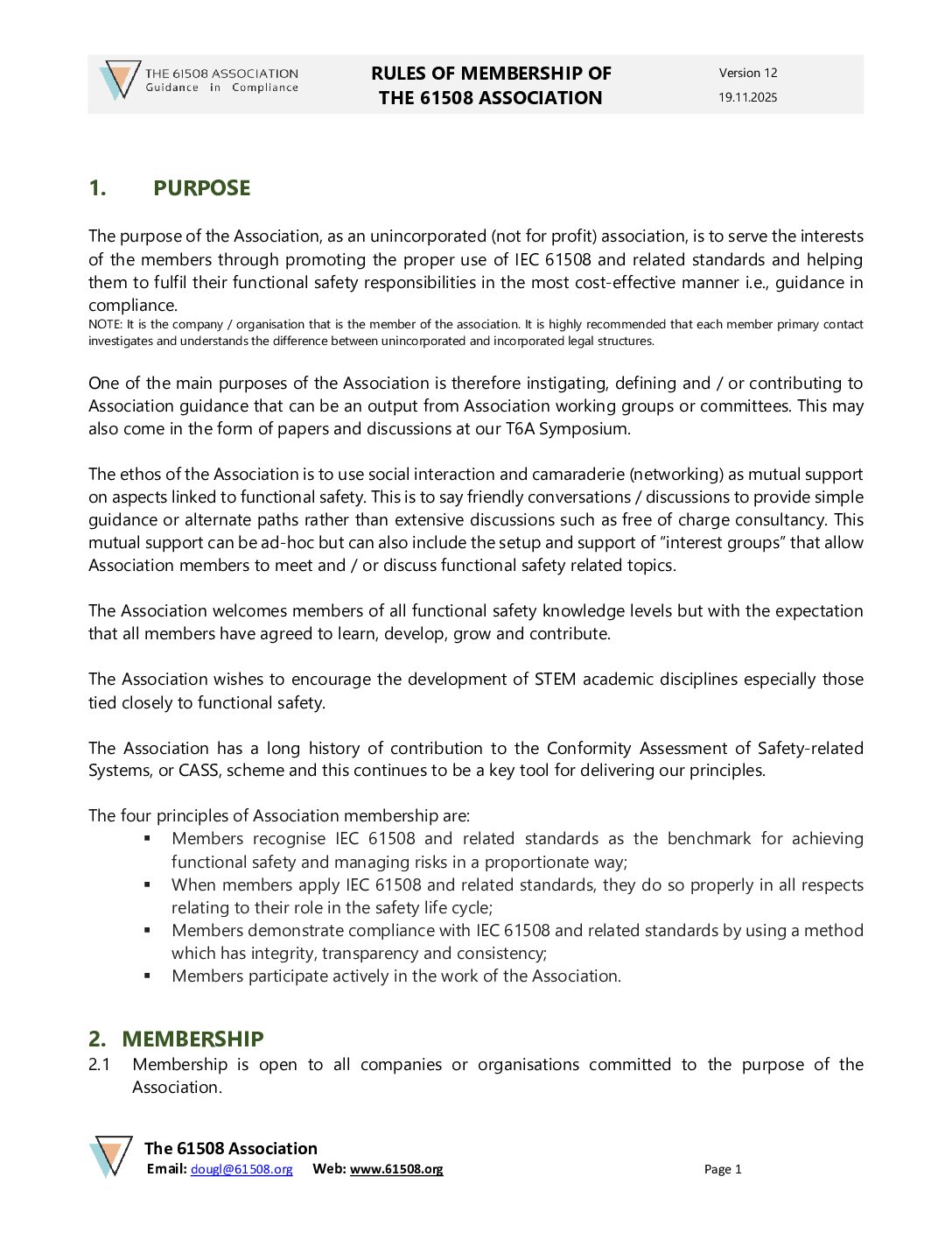 T6A Rules Edition 12 - e112025 RULES OF MEMBERSHIP OF THE 61508 ASSOCIATION